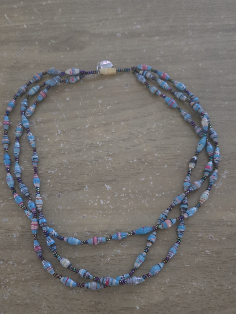 Beads For Life Handmade Blue Multicolor Beaded Triple-Strand Necklace
